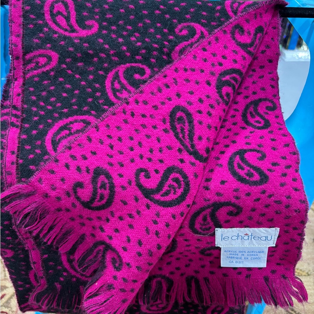 Le Chateau Vibrant Pink and Black Paisley Scarf